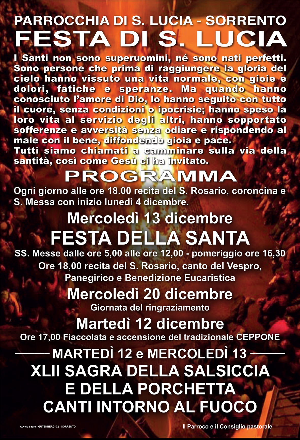 SORRENTO 13 DICEMBRE, TRADIZIONALE FESTA DI SANTA LUCIA