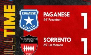 CALCIO, SERIE D, GIRONE G: PAGANESE-SORRENTO 1-1